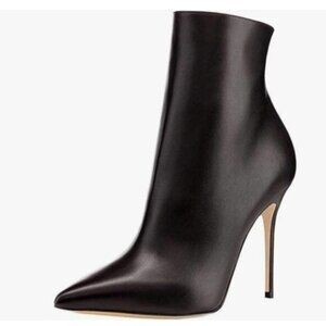 FSJ Black High Heel Ankle Boots Pointed Toe Stilettos Zipper Unique Style Shoes